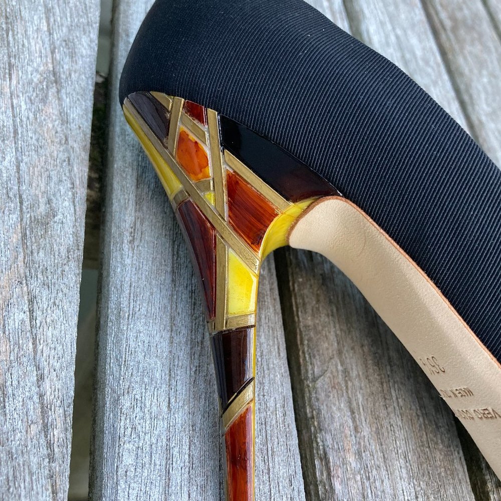 GIUSEPPE ZANOTTI Black Grosgrain Pumps with Multicolored Heels Size 36.5 - Picture 7 of 14